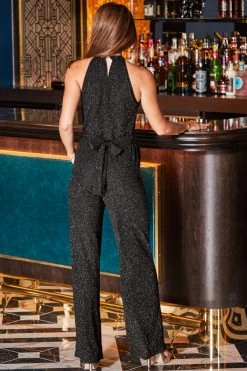 Black Sparkly Halter Neck Jumpsuit -Trendora Shop web rt 110 a22jj009bk0001 152
