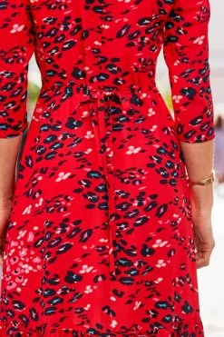Red Animal Print Ruffle Hem Fit & Flare Midi Dress -Trendora Shop web rt 11 s23dw086rdan01 579