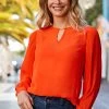 Orange Pleat Sleeve Tunic Top