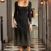Black Metallic Detail Square Neck Fit & Flare Dress