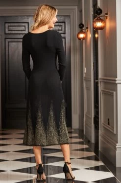 Black Metallic Detail Square Neck Fit & Flare Dress -Trendora Shop web rt 158 a22dk510bk0001 144