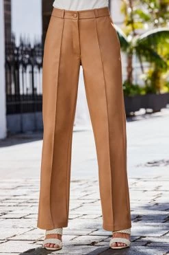 Tan Faux Leather Wide Leg Trousers -Trendora Shop web rt 15 s23bp006bn0004 s23tj072nl0001 305 1