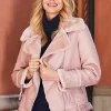 Soft Pink Faux Shearling Biker Jacket