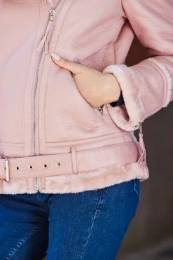 Soft Pink Faux Shearling Biker Jacket -Trendora Shop web rt 17 a19ol004pk0020 s23tk655pt0009 s23bd003be0032 352
