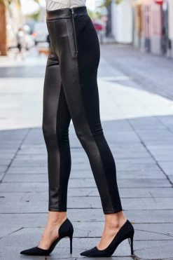 Black Faux Leather Ponte Skinny Trousers