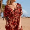 Orange Animal Print Belted Beach Kaftan