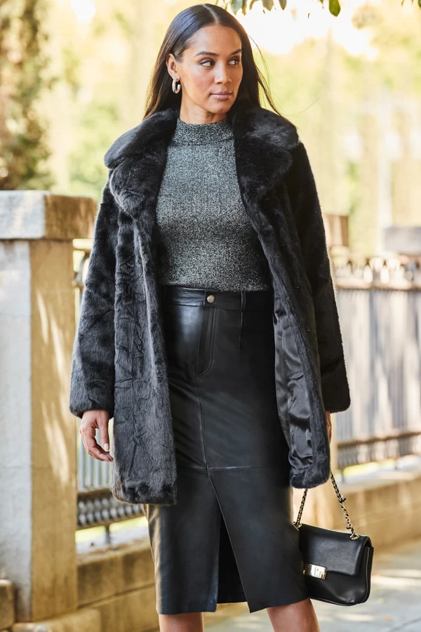 Black Premium Leather Midi Skirt 4 Black Premium Leather Midi Skirt - Image 4