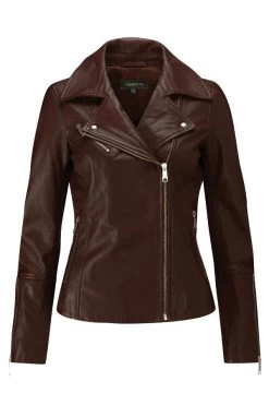 Chocolate Brown Leather Biker Jacket -Trendora Shop web rt choc sa17or02 burgundy leather bicker jacket burgundy2