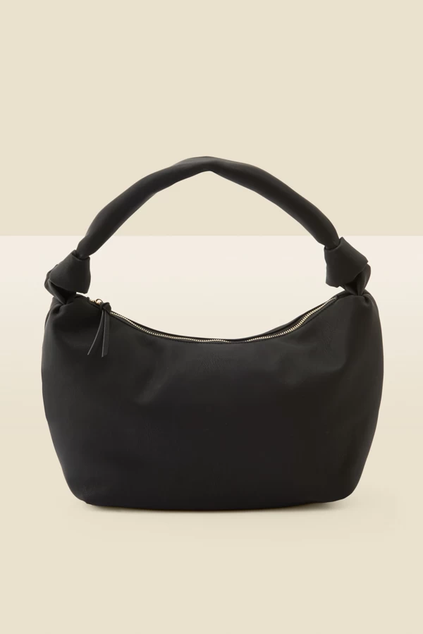 Black Faux Leather Knot Detail Slouched Shoulder Bag 3 Black Faux Leather Knot Detail Slouched Shoulder Bag - Image 3