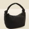 Black Faux Leather Knot Detail Slouched Shoulder Bag