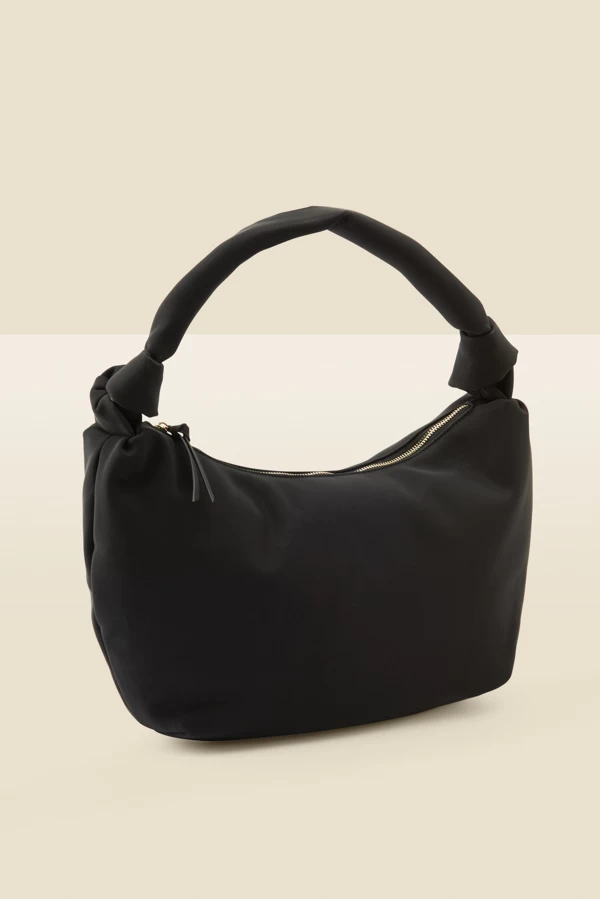 Black Faux Leather Knot Detail Slouched Shoulder Bag 1 Black Faux Leather Knot Detail Slouched Shoulder Bag
