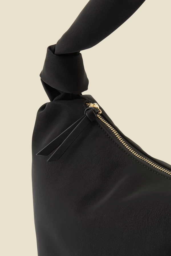 Black Faux Leather Knot Detail Slouched Shoulder Bag 2 Black Faux Leather Knot Detail Slouched Shoulder Bag - Image 2