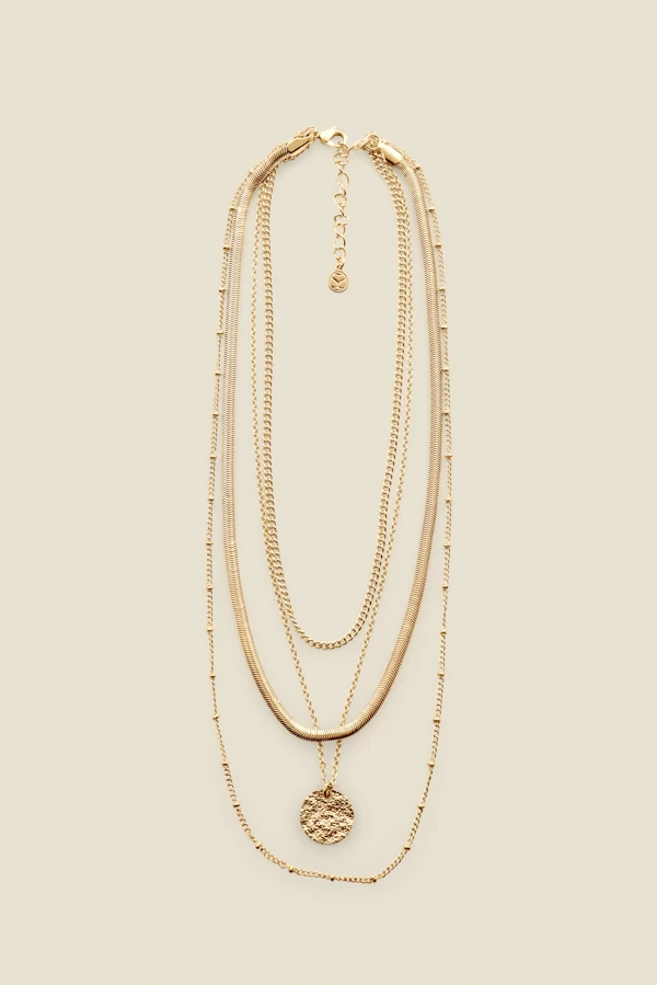 Gold Plated Layered Hammered Pendant Necklace 2 Gold Plated Layered Hammered Pendant Necklace - Image 2