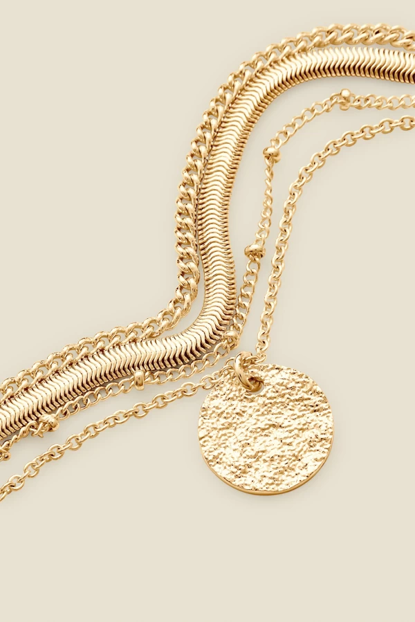 Gold Plated Layered Hammered Pendant Necklace 3 Gold Plated Layered Hammered Pendant Necklace - Image 3