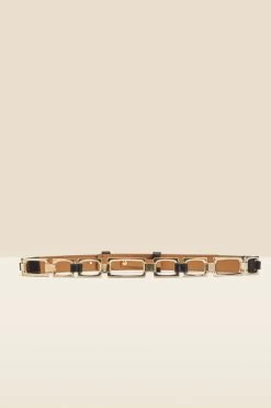 Black Leather Waist Belt With Chain Trim -Trendora Shop web s22ac052bk a