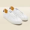 Superga White Leather Navy Blue Heel Trainers