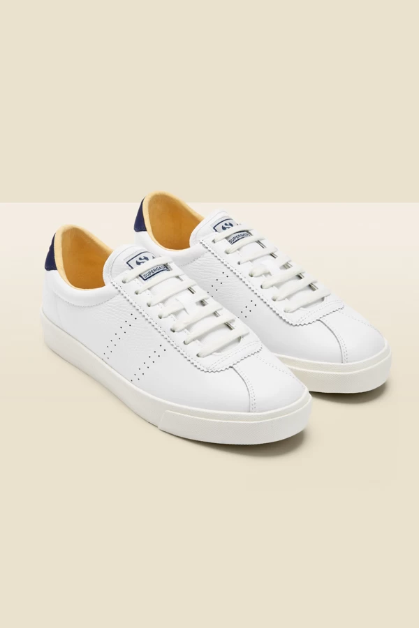 Superga White Leather Navy Blue Heel Trainers 1 Superga White Leather Navy Blue Heel Trainers