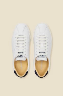 Superga White Leather Navy Blue Heel Trainers 5 Superga White Leather Navy Blue Heel Trainers -Trendora Shop web s22fw007be c