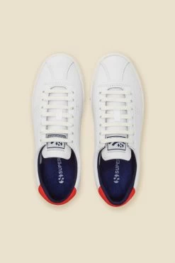 Superga White Leather Orange Heel Trainers -Trendora Shop web s22fw008rd c