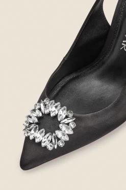 Eve Black Rhinestone Detail Slingback Court Shoe -Trendora Shop web s22fw019bk c