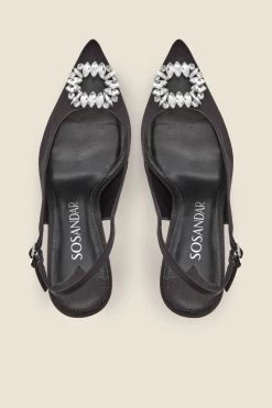 Eve Black Rhinestone Detail Slingback Court Shoe -Trendora Shop web s22fw019bk d