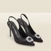 Eve Black Rhinestone Detail Slingback Court Shoe