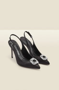 Eve Black Rhinestone Detail Slingback Court Shoe