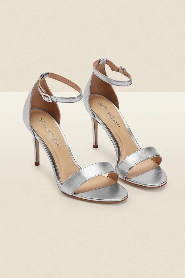 Nia Silver Leather Barely There High Heel Sandal 2 Nia Silver Leather Barely There High Heel Sandal - Image 2