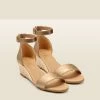 Ines Gold Leather Low Heel Wedge Espadrille