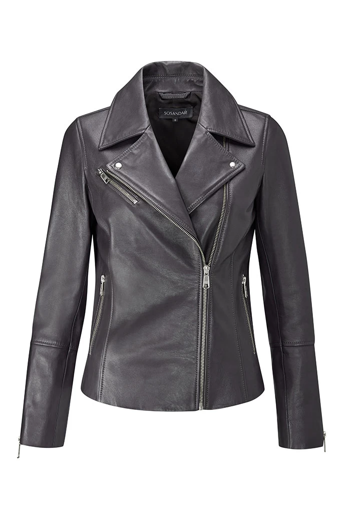 Charcoal Grey Leather Biker Jacket 6 Charcoal Grey Leather Biker Jacket - Image 6
