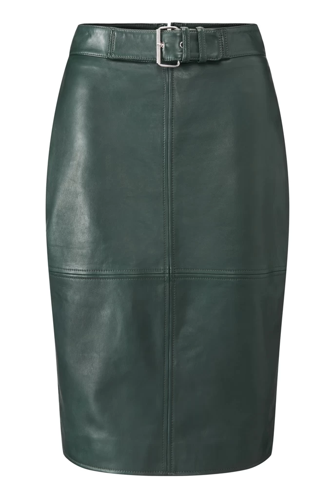 Dark Green Leather Buckle Detail Pencil Skirt 6 Dark Green Leather Buckle Detail Pencil Skirt - Image 6