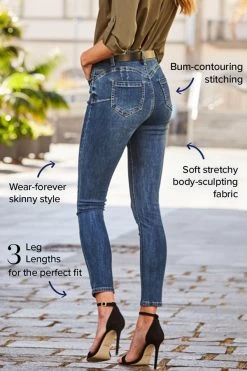 Mid Blue Sculpting Skinny Jeans 7 Mid Blue Sculpting Skinny Jeans -Trendora Shop web sculpt arrows