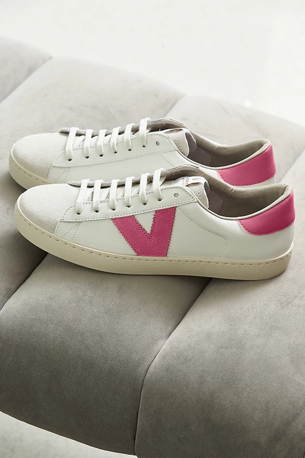 Victoria Hot Pink V Detail Leather Trainers 2 Victoria Hot Pink V Detail Leather Trainers - Image 2