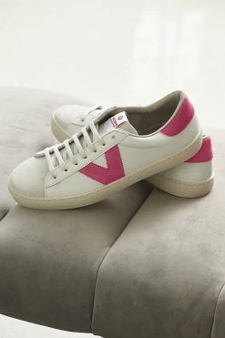 Victoria Hot Pink V Detail Leather Trainers
