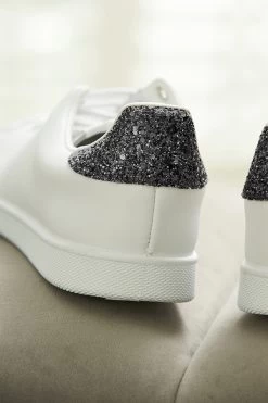 Victoria Cava Black Glitter Back White Leather Trainers -Trendora Shop web shoes 125 rt