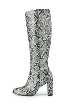 Snake Print Leather Knee High Boot -Trendora Shop web snake print boots side 1