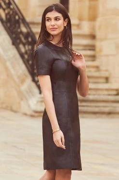 Black Leather Look Panelled Shift Dress -Trendora Shop web sosandar malta december 20194629