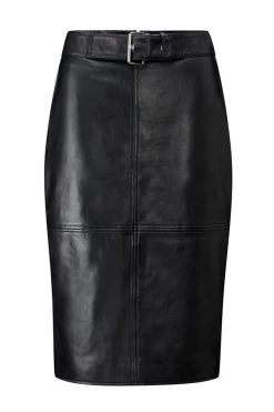 Black Leather Buckle Detail Pencil Skirt -Trendora Shop web ss18st04 black leather buckle detail leather skirt