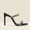 Kiera Black Suede Diamante Double Strap Square Toe Mule
